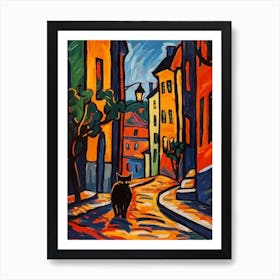 Painting Of Stockholm Sweden With A Cat In The Style Of Fauvism  1 Art Print