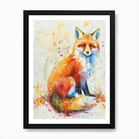 Fox Colourful Watercolour 3 Art Print