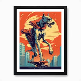 Great Dane Dog Skateboarding Illustration 2 Art Print