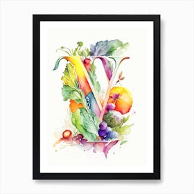 V  For Vegetables, Letter, Alphabet Storybook Watercolour 2 Art Print