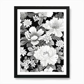 Great Japan Hokusai Monochrome Flowers 137 Art Print