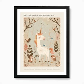 Unicorn & Woodland Animal Friends Muted Pastel 2 Poster Art Print