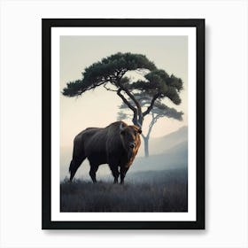 Bison In The Mist Art Print