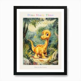 Cute Storybook Dinosaur In The Leaves Painting 1 Poster Art Print