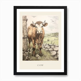 Beatrix Potter Inspired  Animal Watercolour Cow 3 Art Print