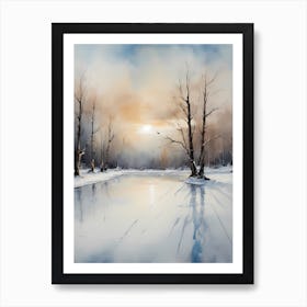 Rustic Winter Skating Rink Painting (28) Art Print