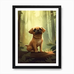 A Cute Puggle In The Forest Illustration 1watercolour Art Print