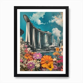 Singapore   Floral Retro Collage Style 1 Art Print