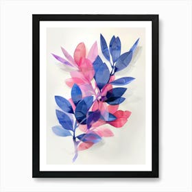 Blue And Pink Leaves 1 Art Print