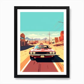 A Dodge Challenger Car In Route 66 Flat Illustration 3 Art Print