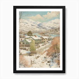 Vintage Winter Illustration Queenstown New Zealand 2 Art Print