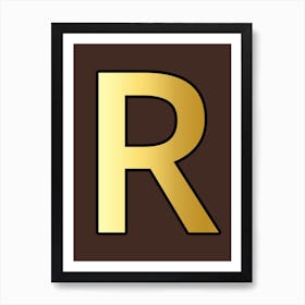 Letter R Gold Alphabet Brown Art Print