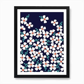 Navy Daisies Art Print