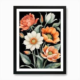 Flowers On A Black Background 13 Art Print