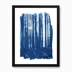 Forest Sunlight Tree Cyanotype Blue Art Print