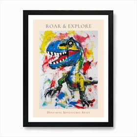 Abstract Paint Splash Primary Colour Dinosaur 3 Poster Art Print