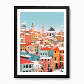 Retro Winter Illustration Istanbul Turkey Art Print