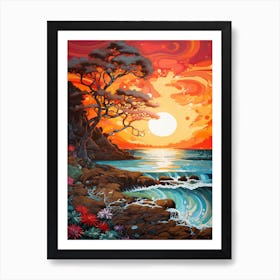 Coral Beach Australia At Sunset, Vibrant Painting 14 Art Print