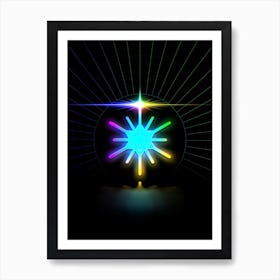 Neon Geometric Glyph Abstract in Candy Blue and Pink with Rainbow Sparkle on Black n.0297 Art Print