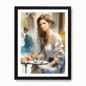 Dreamshaper V5 A Stunningly Beautiful Young Woman Sitting In A 0 Art Print