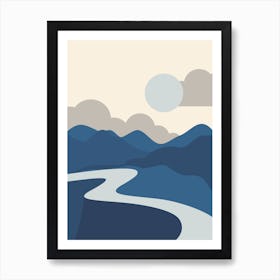 Blue Grey Mountain View Art Print