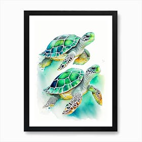 Conservation Sea Turtles, Sea Turtle Watercolour 1 Art Print