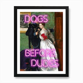 Dogs before dudes - Vintage altered wall art - Trendy wall art decor - dog lover gift Art Print