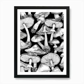 Mushrooms On A Black Background Art Print