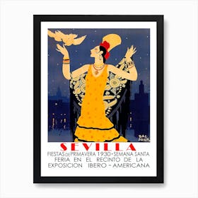 Seville, Spain, Lady In Yellow Dress Art Print