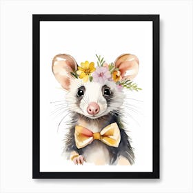 Baby Opossum Flower Crown Bowties Woodland Animal Nursery Decor (4) Result Art Print