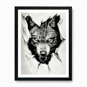 Angry Wolf Watching from Wall Hole 17 Art Print