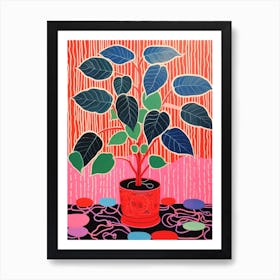 Pink And Red Plant Illustration Rubber Plant Tineke Ficus 2 Poster