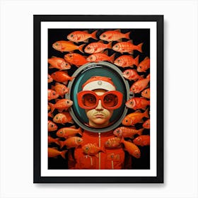 Man Surrounded By Fish Art Print