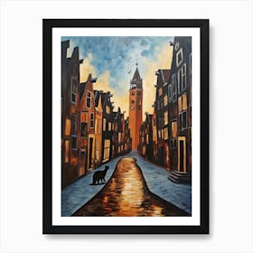 Painting Of Amsterdam With A Cat In The Style Of Surrealism, Dali Style 1 Art Print