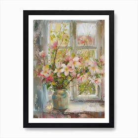 Magnolia Flowers On A Cottage Window 1 Art Print