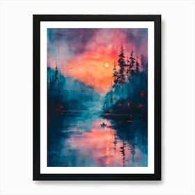 Watercolor Sunset On The Lake Art Print