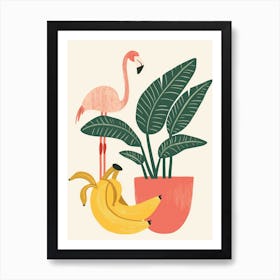Jamess Flamingo And Banana Plants Minimalist Illustration 2 Art Print