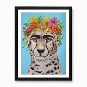 Premium Photo  A watercolor painting of a leopard with a flower crown.