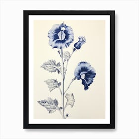 Blue Botanical Hollyhock 3 Art Print