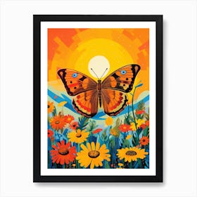 Pop Art Meadow Brown Butterfly 3 Art Print