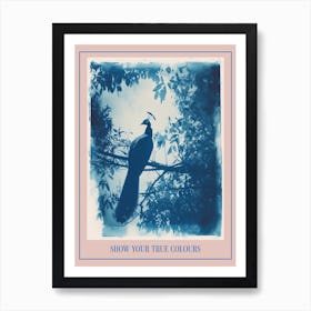 Cyanotype Inspired Peacock In The Tree 2 Poster Art Print