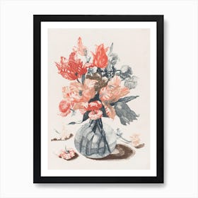 Flowers In A Vase, Paulus Theodorus Van Brussel, red flower in vase Art Print