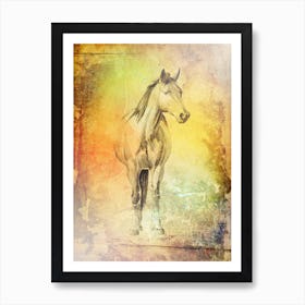 Horse Drawing Art Illustration In A Photomontage Style 24 Art Print