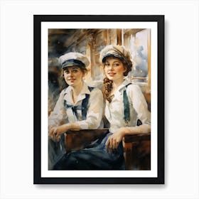 Titanic Ladies On Ship Watercolour 6 Art Print