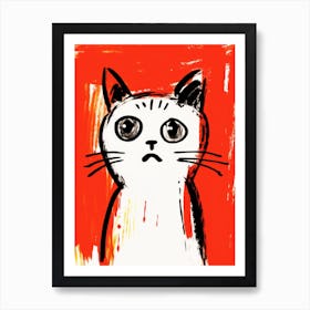 Cat On Red Background 1 Art Print