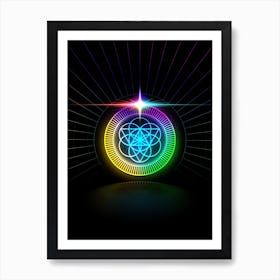 Neon Geometric Glyph in Candy Blue and Pink with Rainbow Sparkle on Black n.0104 Art Print