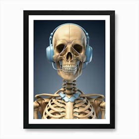 Skeleton With Headphones 8 Art Print