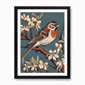 Vintage Bird Linocut Sparrow 3 Art Print