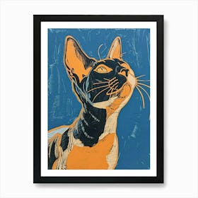 Devon Rex Linocut Blockprint 2 Art Print