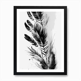 Feather And Birds Symbol Black And White Painting Art Print